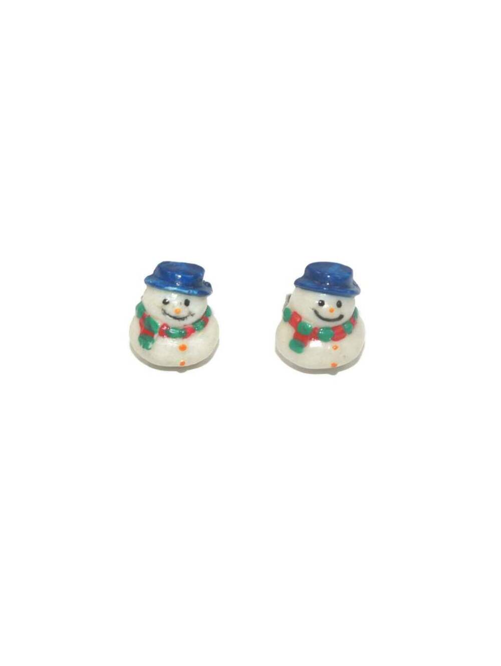 Tiny Vintage Plastic Snowman Stud Earrings with Post Backs for Pierced Ears.